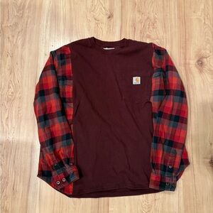 Carhartt Upcycled  Red Plaid Long Sleeve Shirt size s/m (oversized)